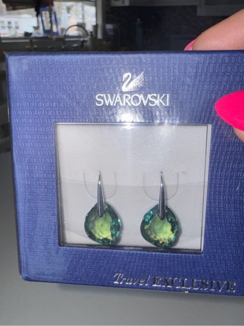 Swarovski Green Teardrop Crystal Dangle Earrings